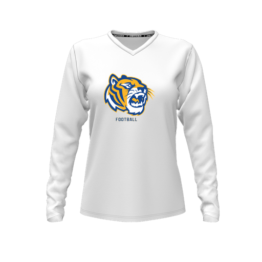 [CUS-DFW-TEES-CMF-VNK-LSL-WHT-FYXS-LOGO2] Decker Comfort T-Shirt (Female Youth XS, White, V Neck, Logo 2, Long Sleeve)