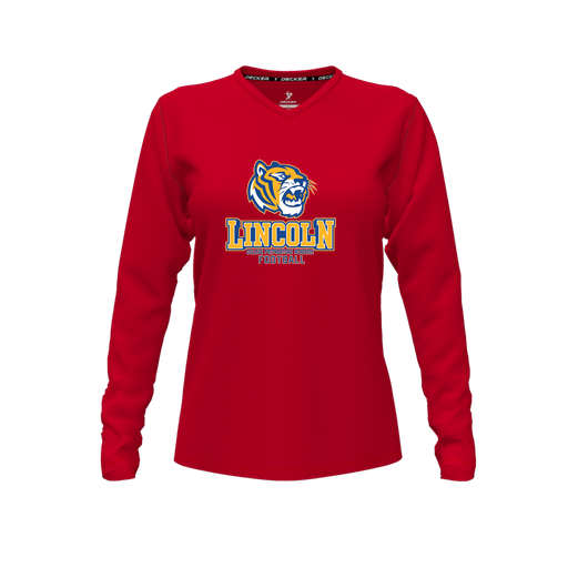 [FTLVPTRD-FYXS-LOGO1] Decker Performance T-Shirt (Female Youth XS, Red, V Neck, Logo 1, Long Sleeve)