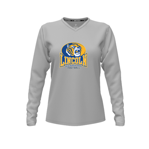 [CUS-DFW-TEES-PER-VNK-LSL-GRY-FYXS-LOGO3] Decker Performance T-Shirt (Female Youth XS, Gray, V Neck, Logo 3, Long Sleeve)